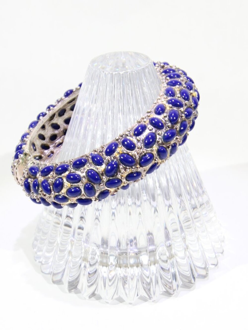 Vintage Silver and Blue Beaded Cuff Bracelet